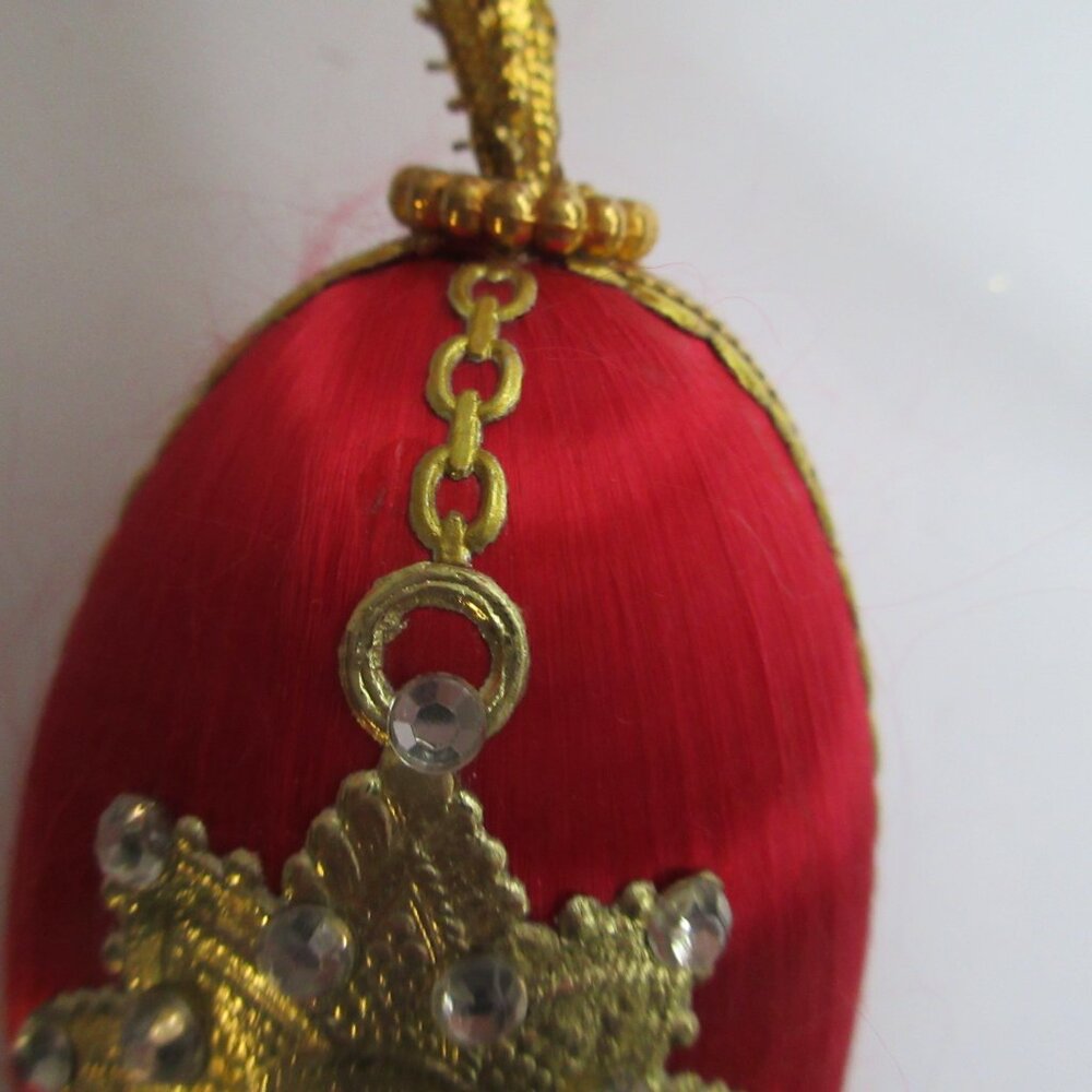 Handmade Red Gold Beaded Ribbon Crafted Christmas Ornaments Lot of 9 Vintage - Picture 12 of 16